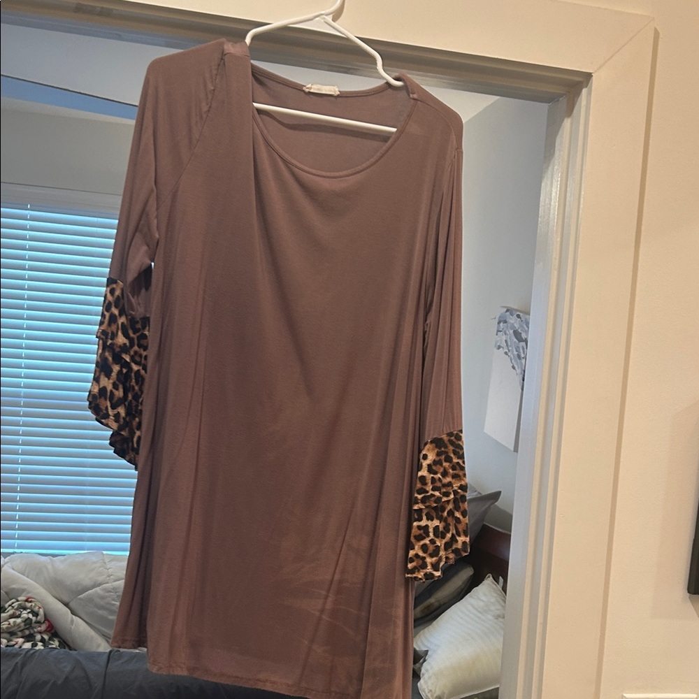 Beeson River Brown Top with Leopard Print Accents